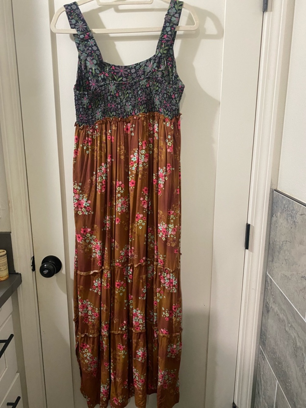 NATURAL LIFE Brown Floral Maxi Dress with Square Neckline NWOT - Picture 3 of 3